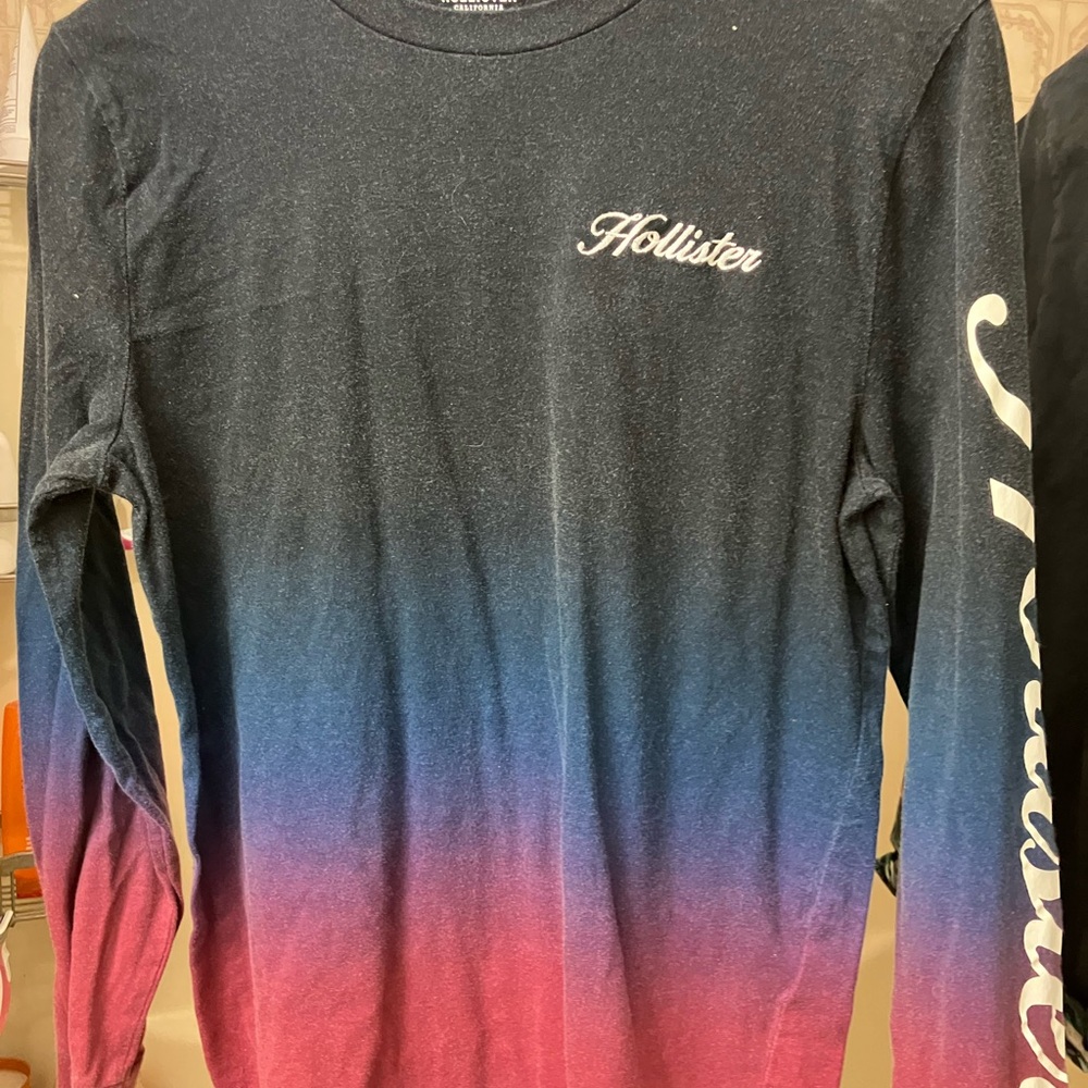 Hollister Black and Red Gradient Long Sleeve Tee